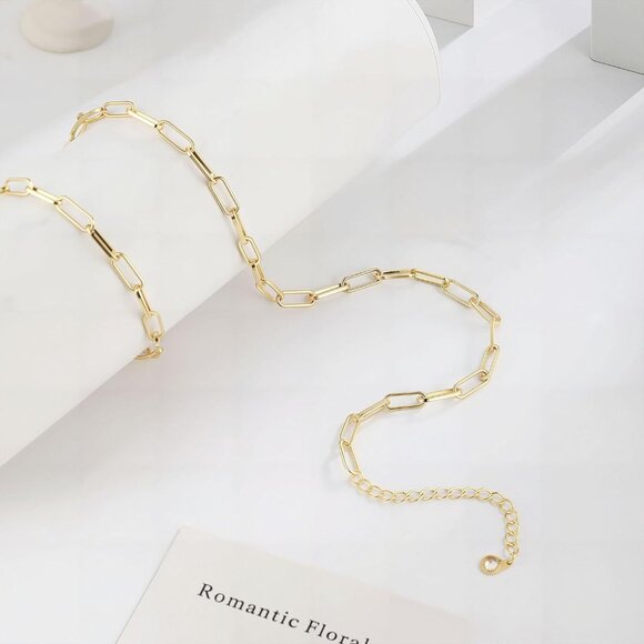 Sweatproof 14K Gold Plated Non Tarnish Chunky Herringbone Paperclip Necklace - Picture 5 of 7